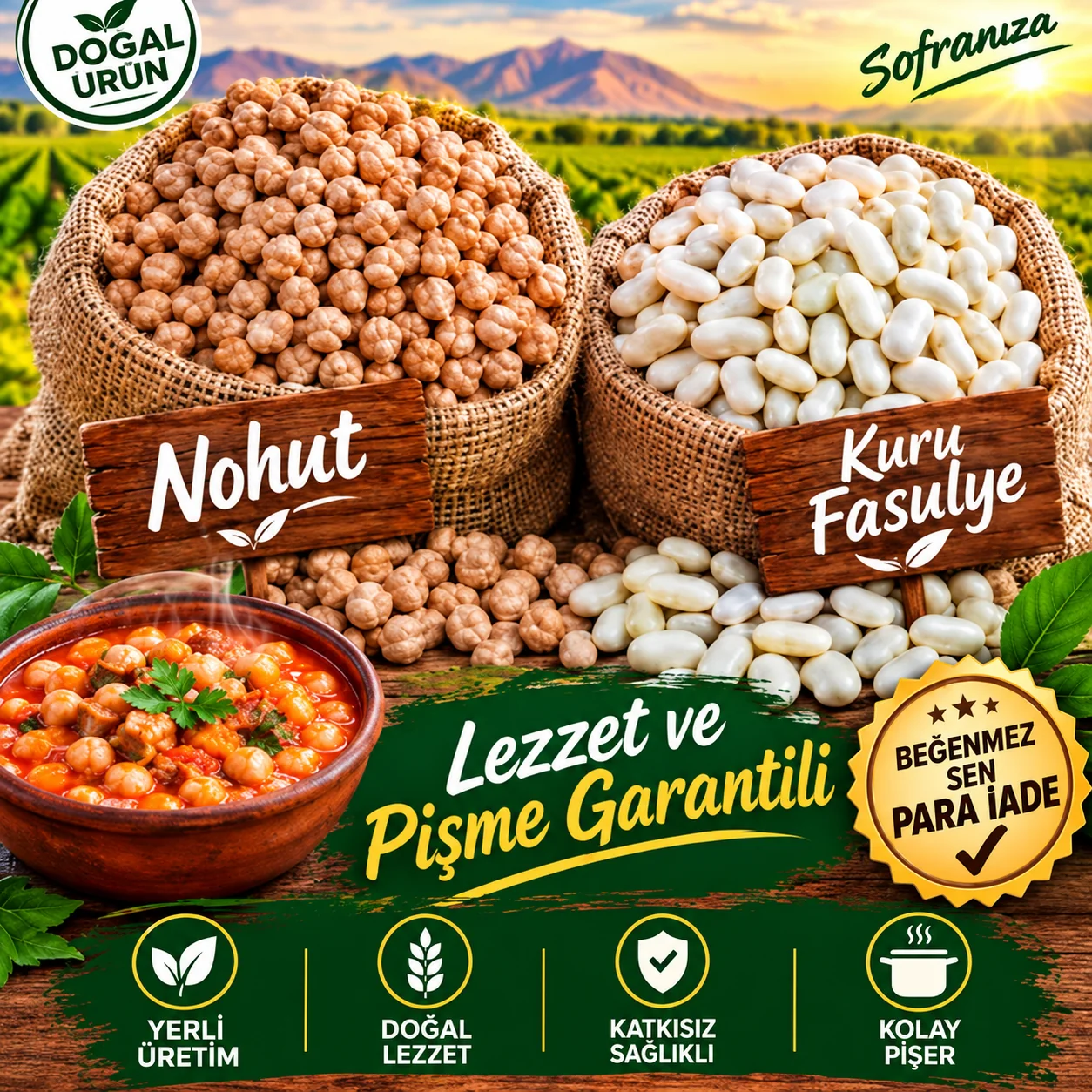 Çuvallarda Konya yöresine ait nohut ve kuru fasulye